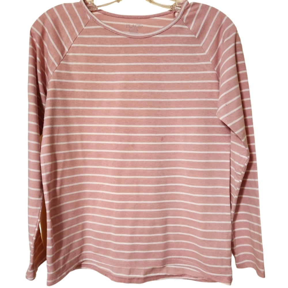 Girls XXXL 18 Children's Place Long Sleeve Tee Striped Blush Rose Pink and White